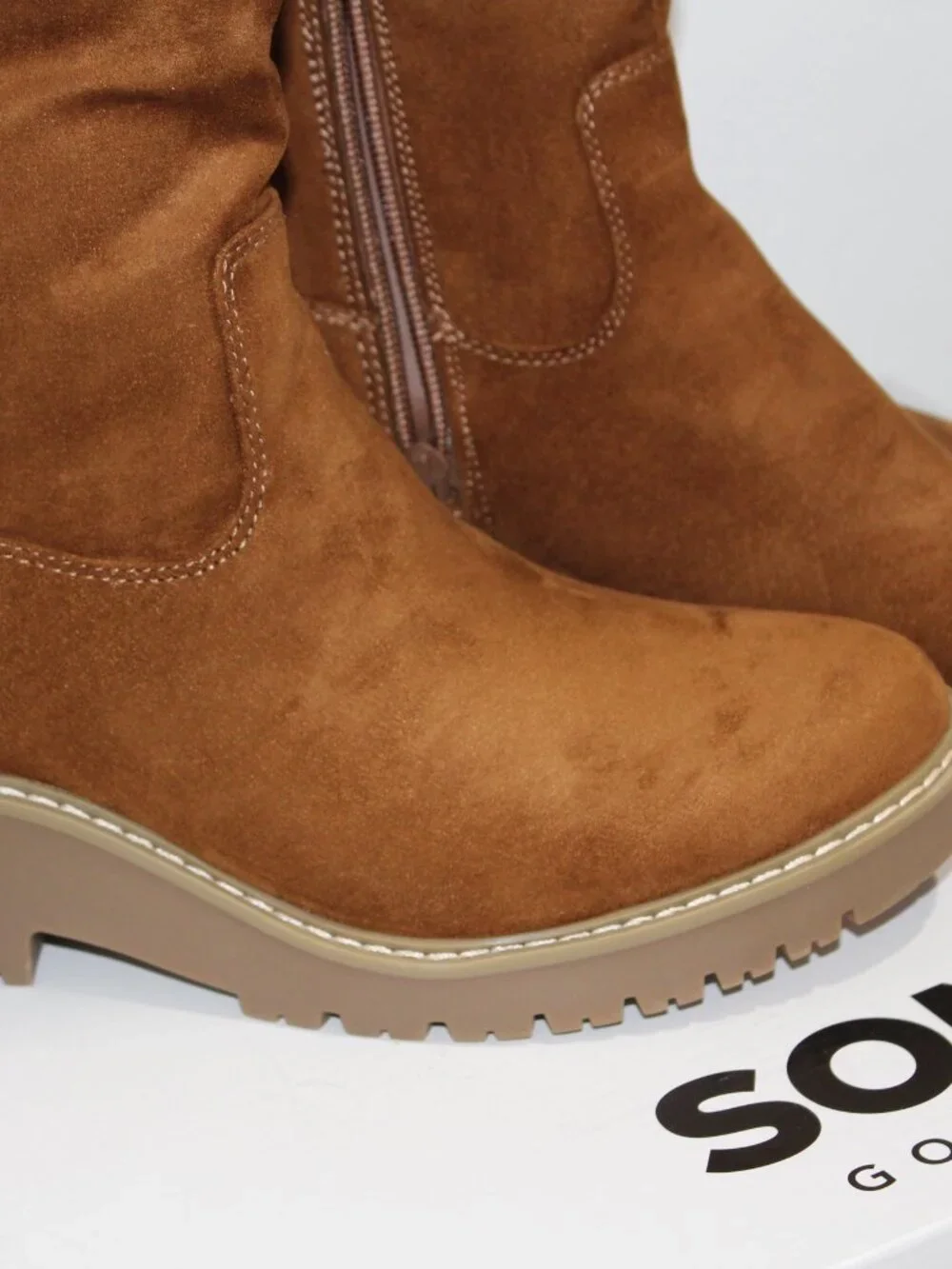 Sonoma Goods For Life Addie Cognac Faux Suede Knee High Lug Sole Boots Size 9